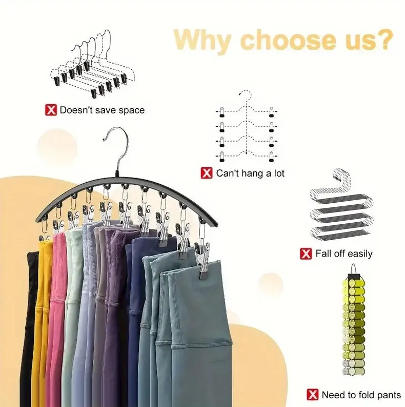 2 Pack Hangers with Clips Space Saving Hanging Closet Organizer for Yoga Pants, Leggings& Socks