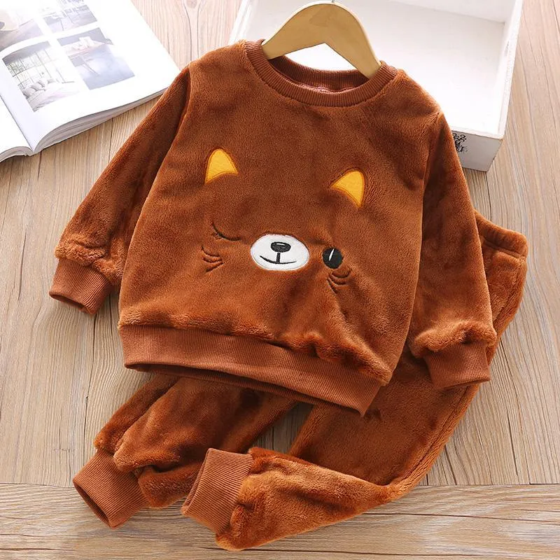 2-piece Animal Pattern Fleece-lined Pajamas Sets for Toddler Girl