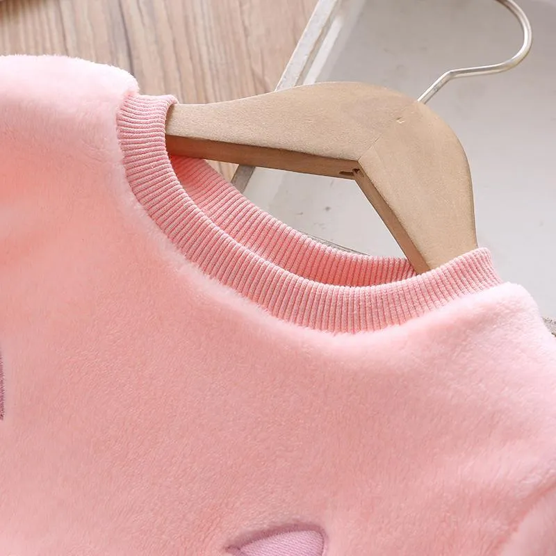 2-piece Animal Pattern Fleece-lined Pajamas Sets for Toddler Girl