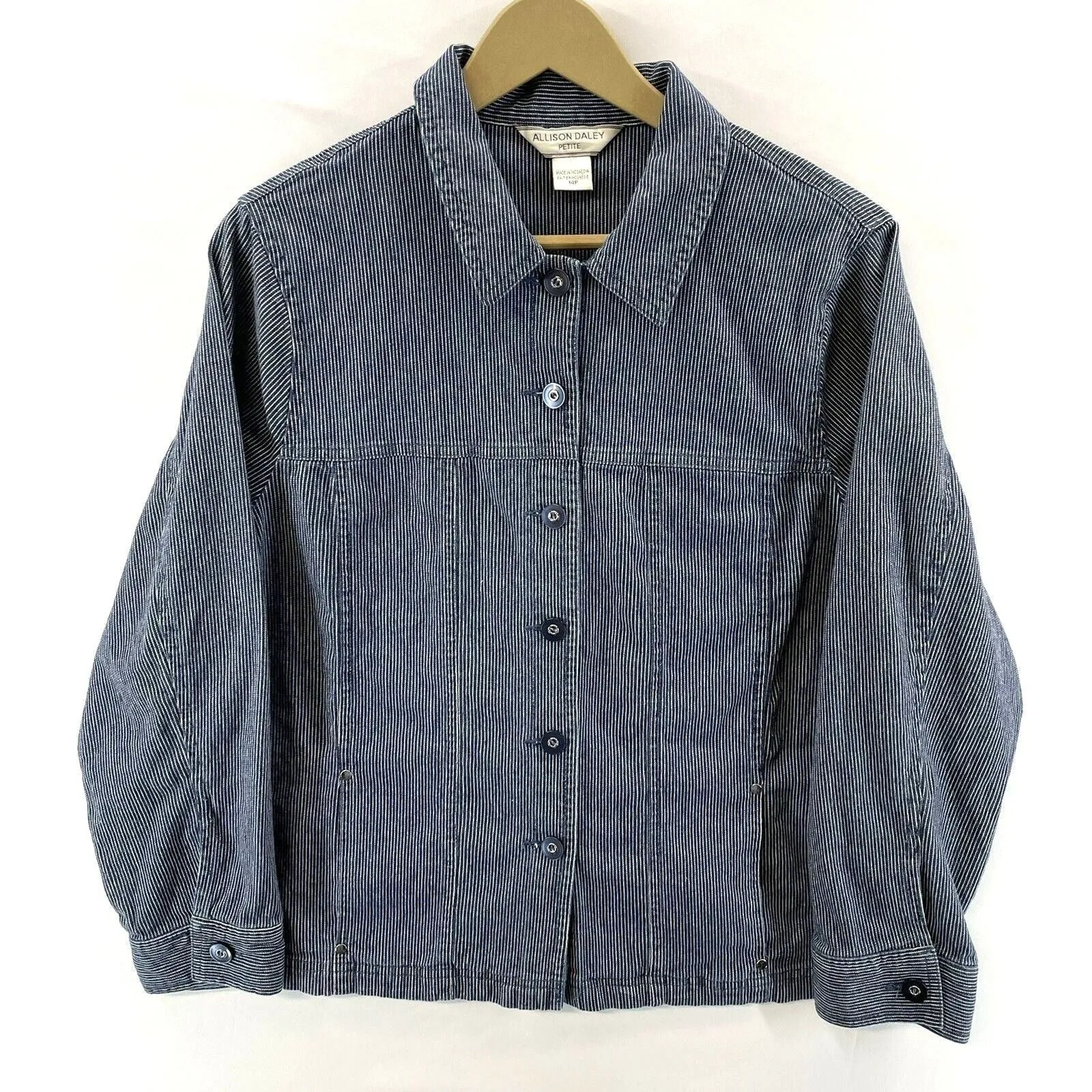 Allison Daley Women's Denim Jacket Stretch Vtg Pinstripe White Blue Size 14P