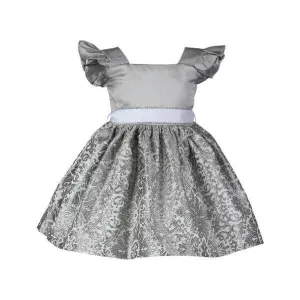 BABY GIRLS DAMASK BALL DRESS - GREY