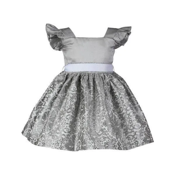 BABY GIRLS DAMASK BALL DRESS - GREY