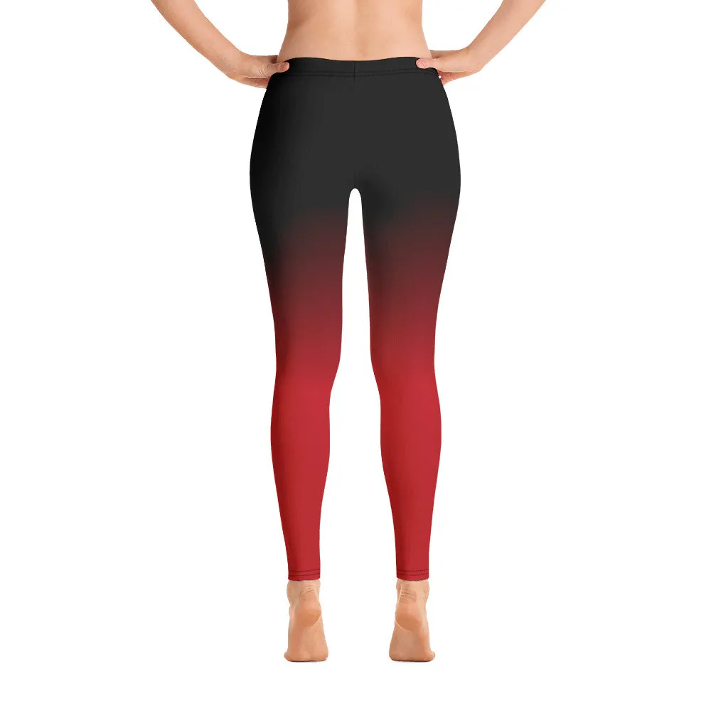 Black and Red Ombre Yoga Leggings, Gradient Women Girls Workout Half Dip Tie Dye Workout Gym Pants Printed Sexy Festival Tights