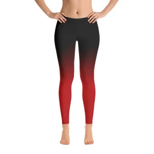 Black and Red Ombre Yoga Leggings, Gradient Women Girls Workout Half Dip Tie Dye Workout Gym Pants Printed Sexy Festival Tights