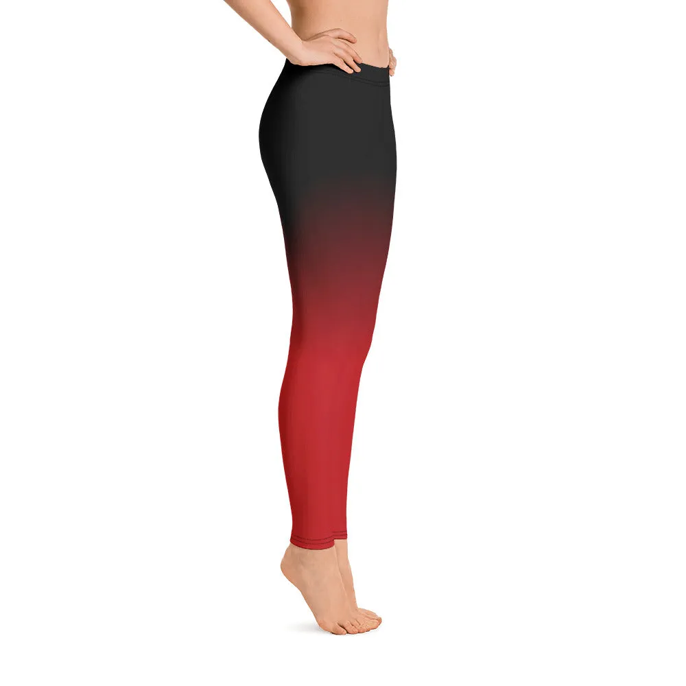 Black and Red Ombre Yoga Leggings, Gradient Women Girls Workout Half Dip Tie Dye Workout Gym Pants Printed Sexy Festival Tights