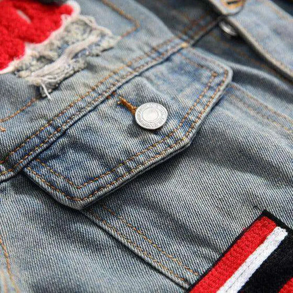 Color embroidery men's denim jacket