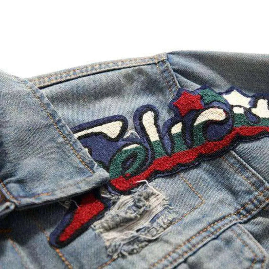 Color embroidery men's denim jacket