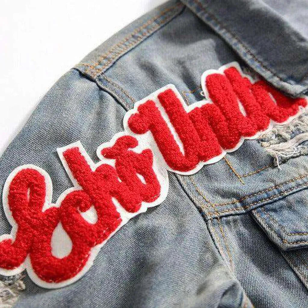 Color embroidery men's denim jacket
