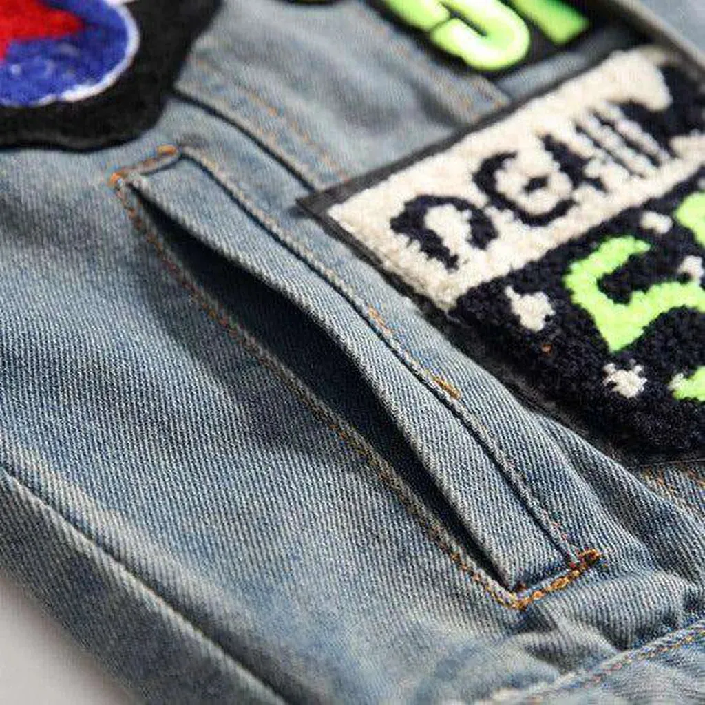 Color embroidery men's denim jacket