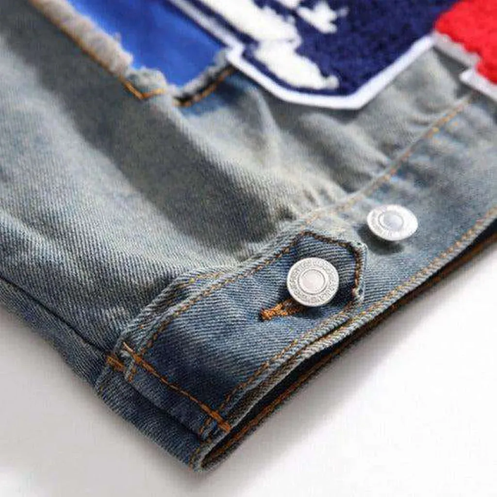 Color embroidery men's denim jacket