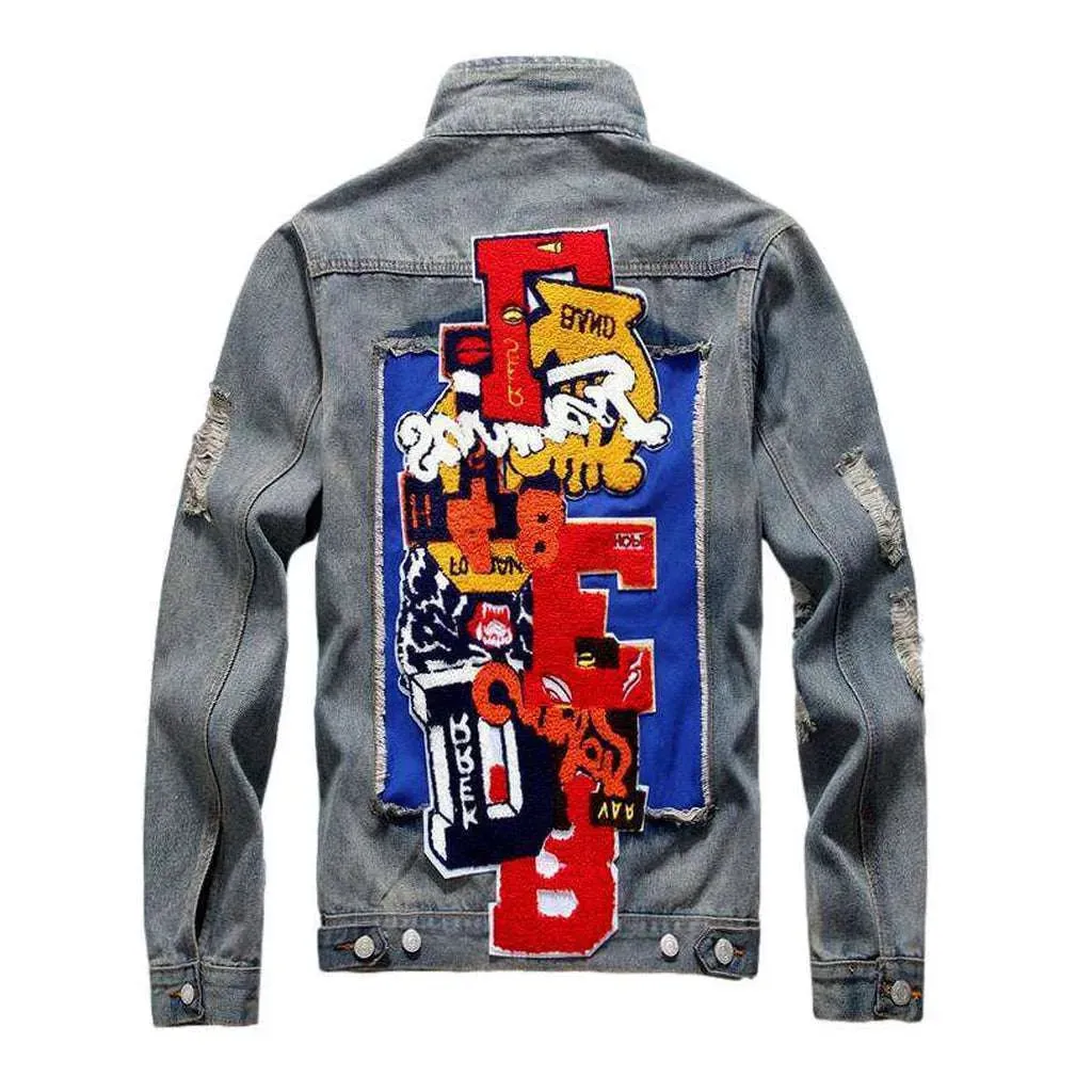 Color embroidery men's denim jacket