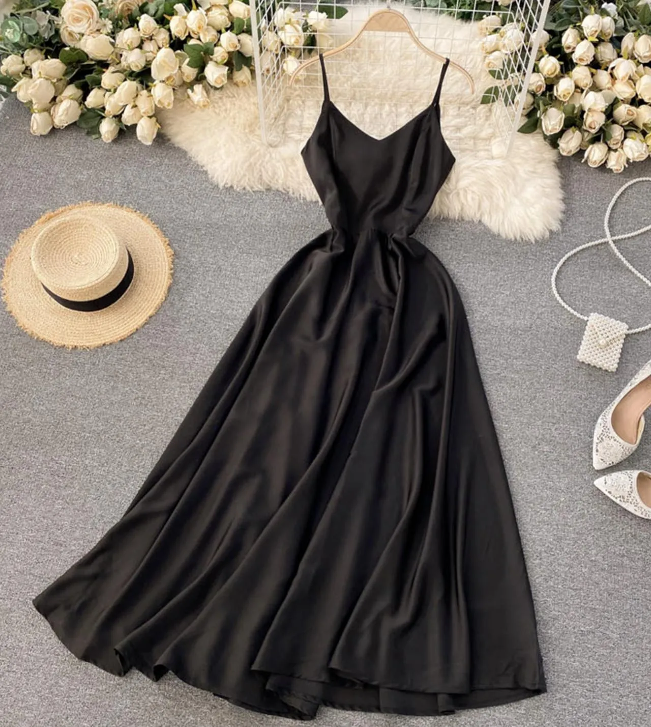 Cute v neck satin dress fashion dress    S125
