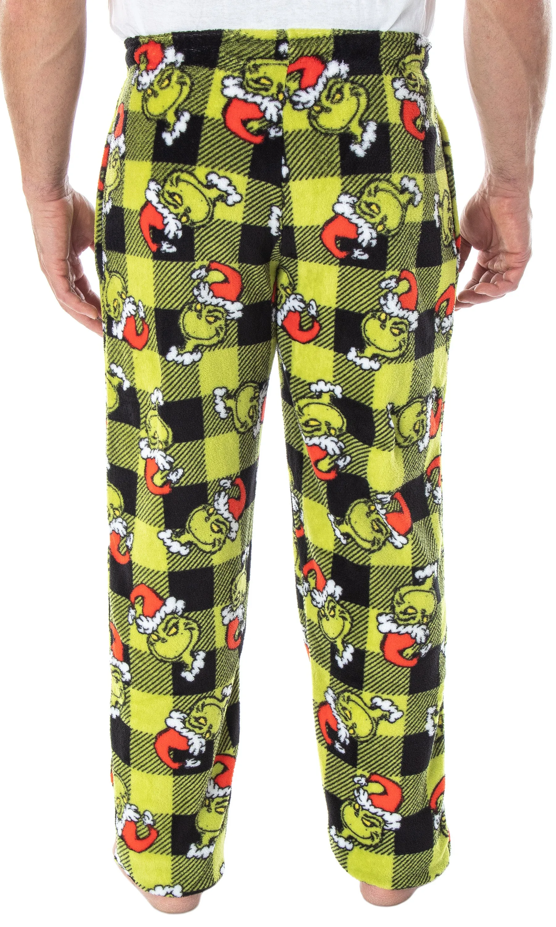 Dr. Seuss Men's GRINCH Sneaky Face Fleece Plush Pajama Pants