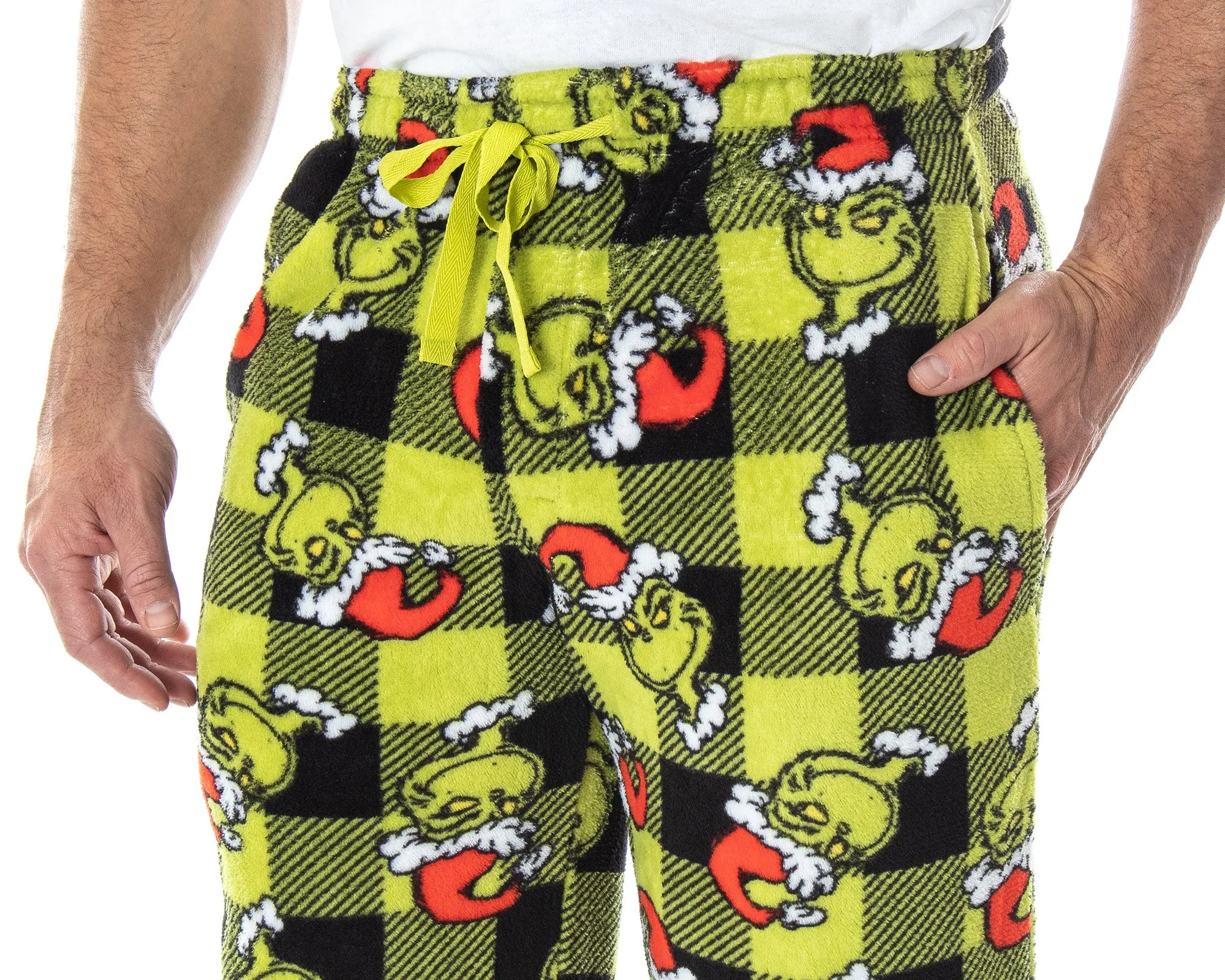 Dr. Seuss Men's GRINCH Sneaky Face Fleece Plush Pajama Pants