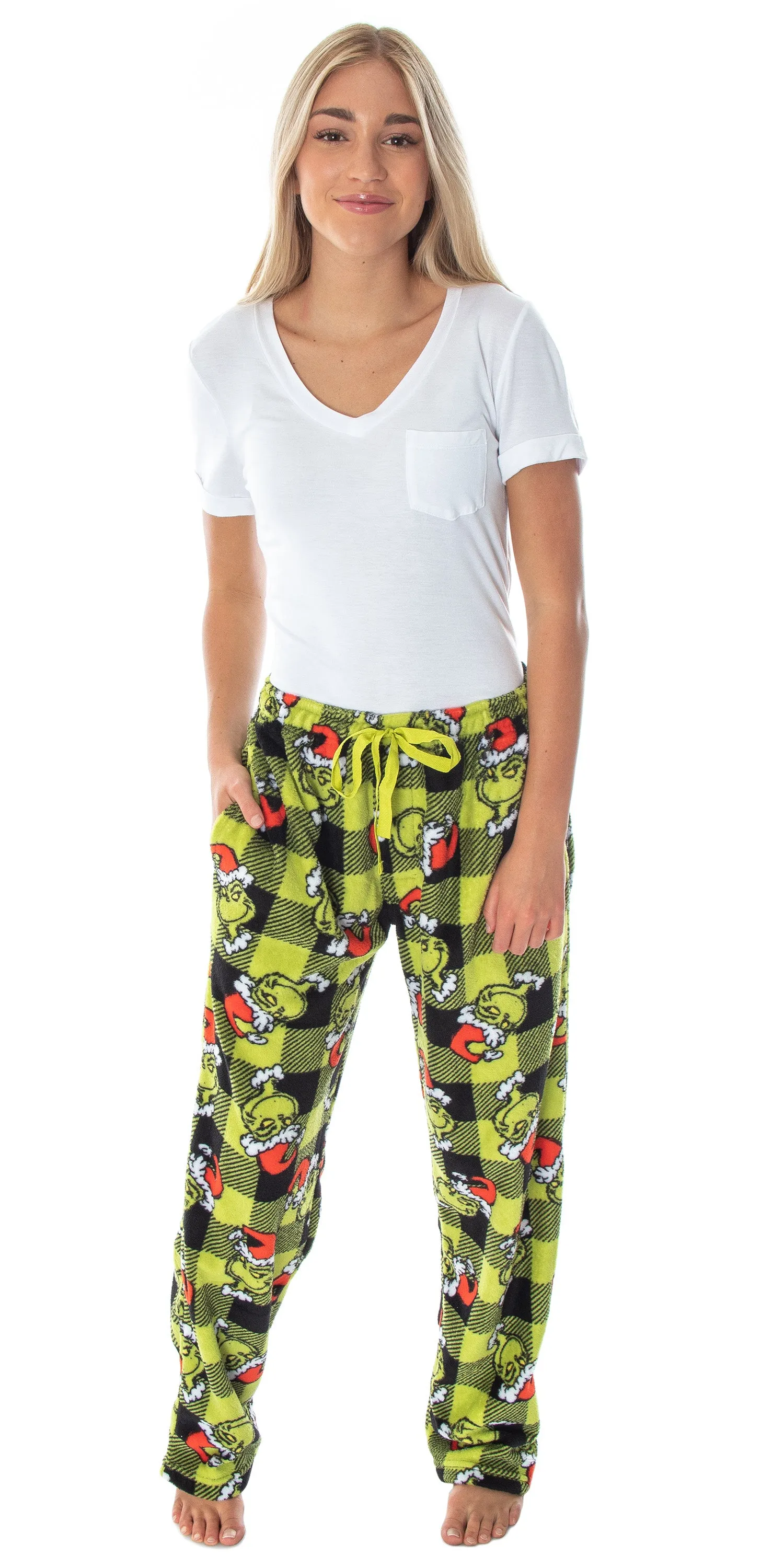 Dr. Seuss Men's GRINCH Sneaky Face Fleece Plush Pajama Pants