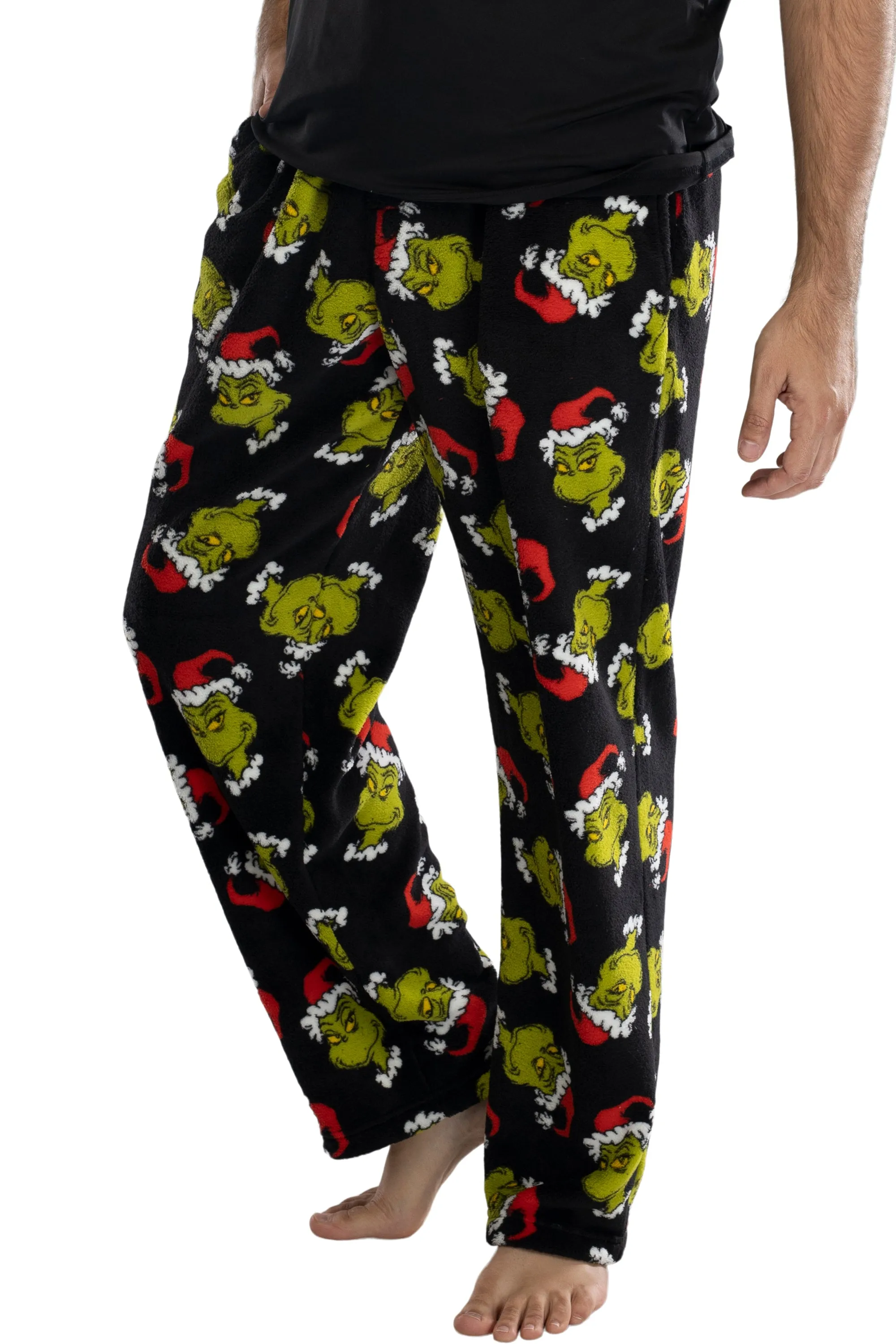 Dr. Seuss Men's GRINCH Sneaky Face Fleece Plush Pajama Pants