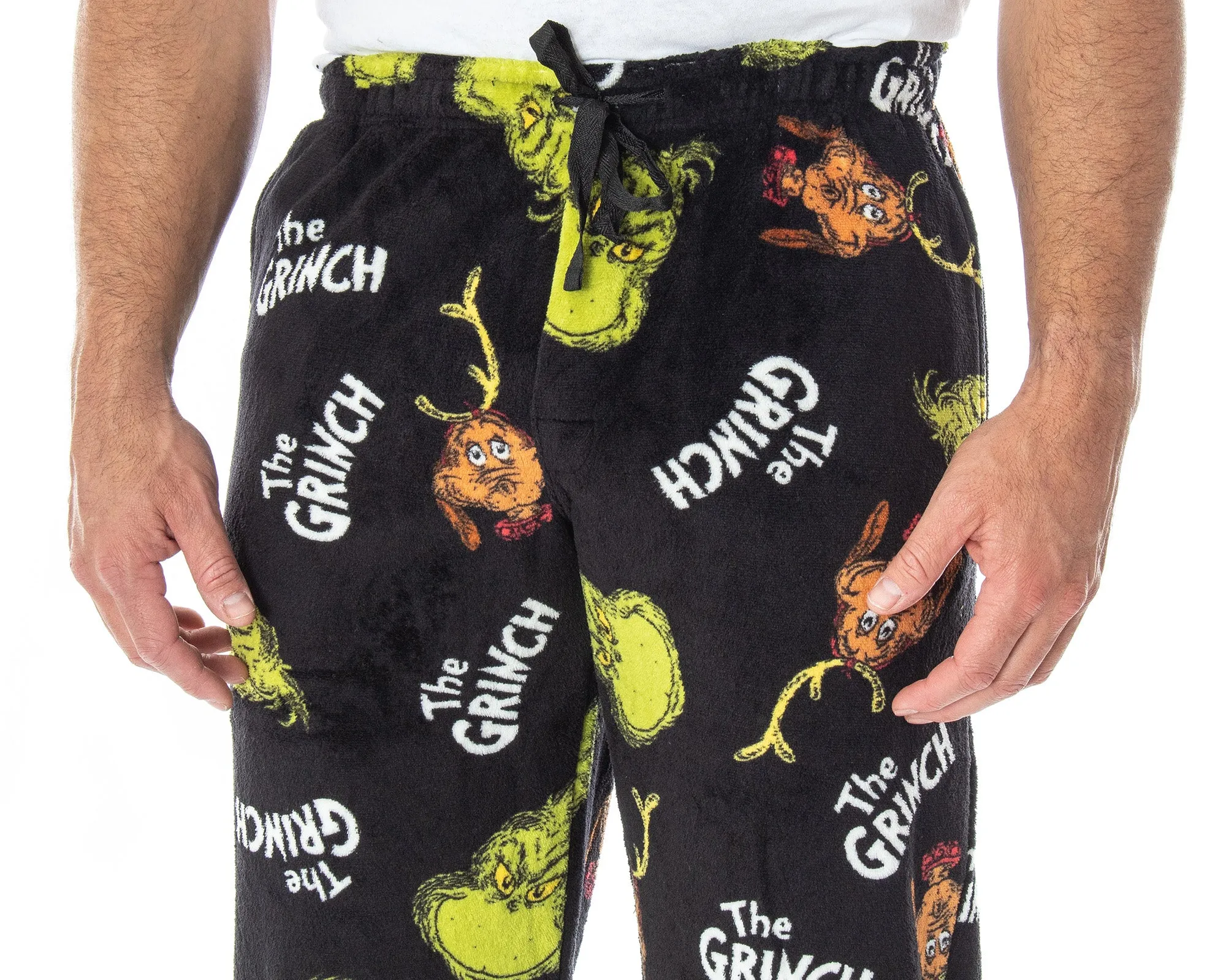 Dr. Seuss Men's GRINCH Sneaky Face Fleece Plush Pajama Pants