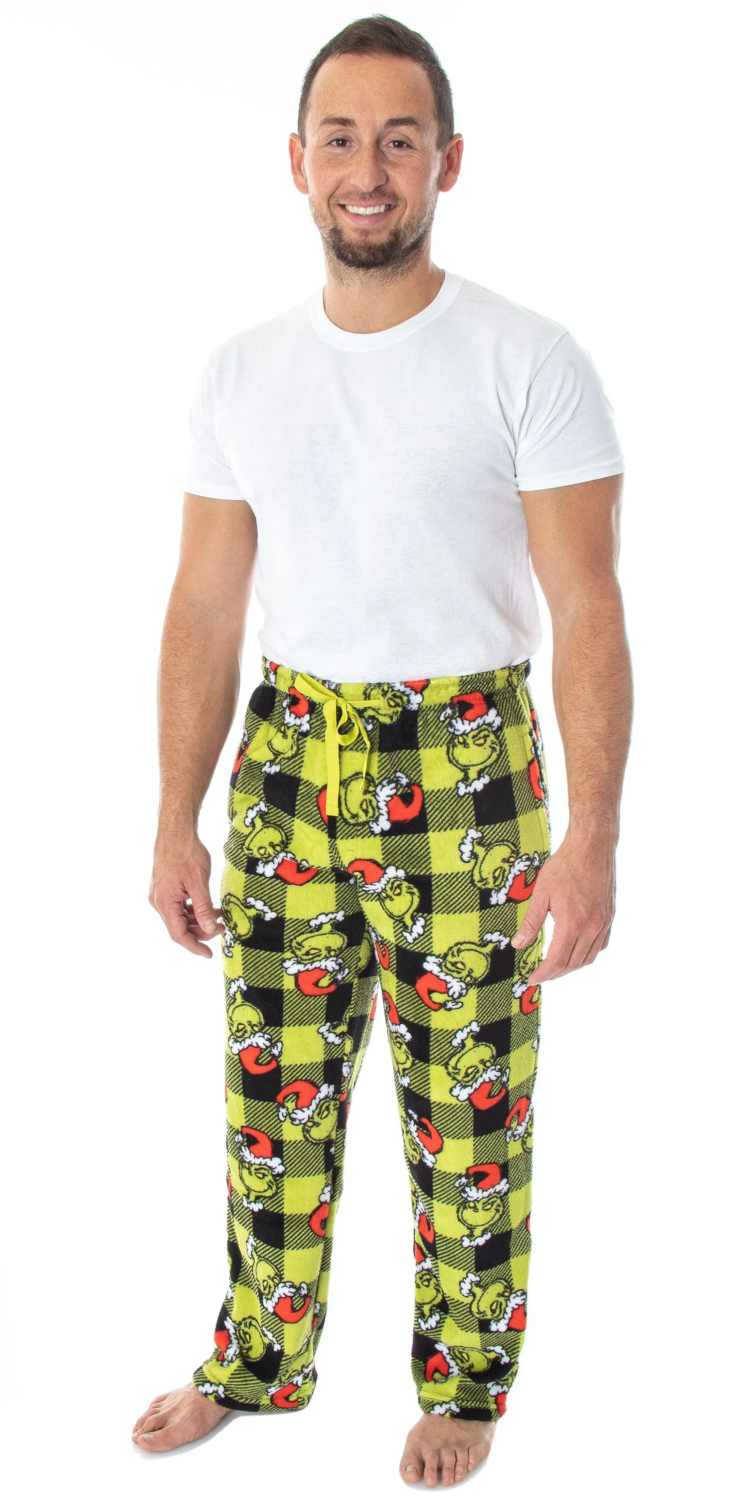 Dr. Seuss Men's GRINCH Sneaky Face Fleece Plush Pajama Pants