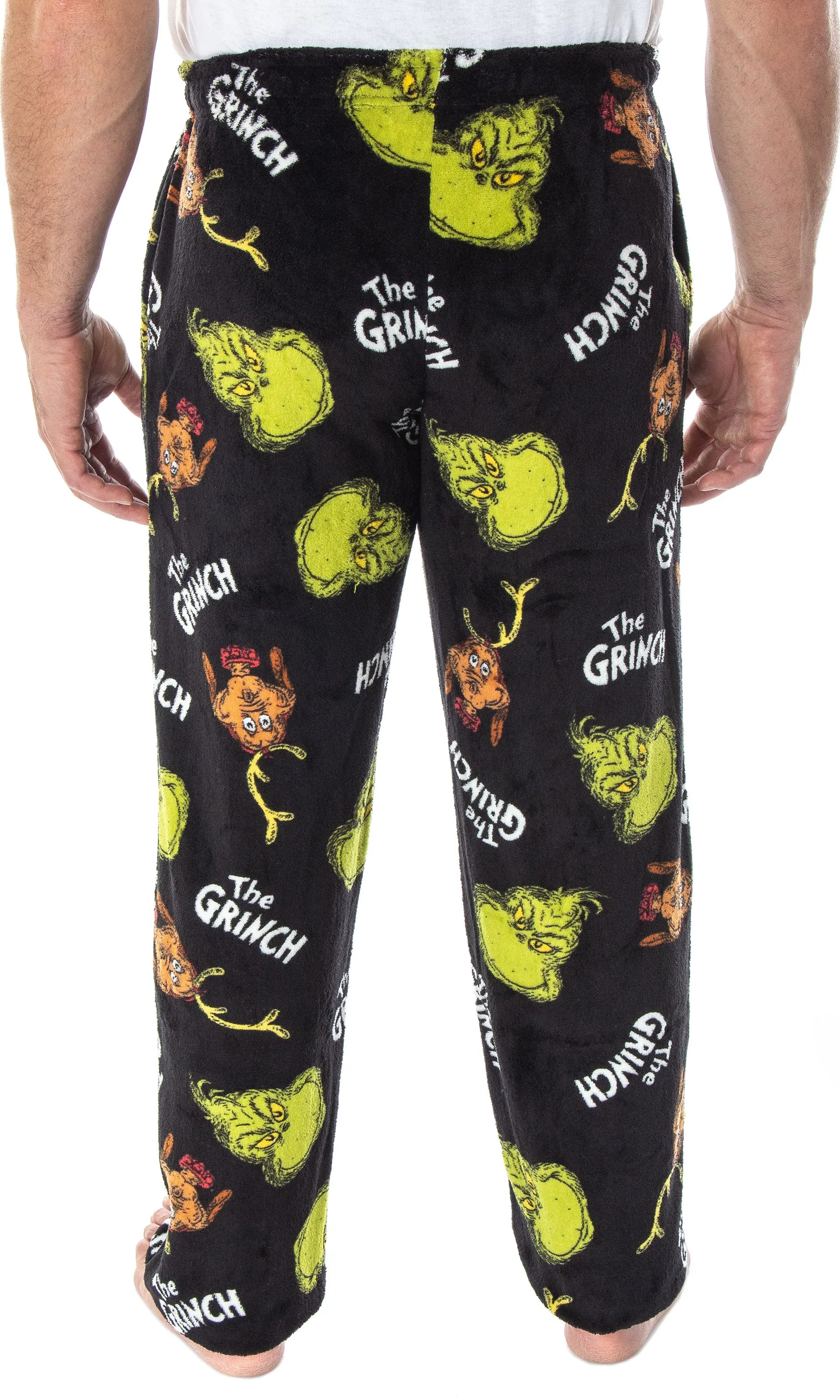 Dr. Seuss Men's GRINCH Sneaky Face Fleece Plush Pajama Pants