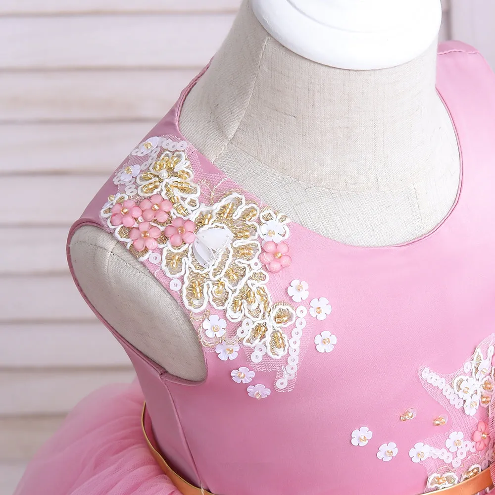 Ds051801 1 to 5 Years Wholesale Sleeveless Party Wear Blue Formal Embroidered Sequin Fluffy Prom Wedding Flower Girls' Dresses With Clasp