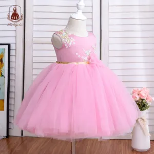 Ds051801 1 to 5 Years Wholesale Sleeveless Party Wear Blue Formal Embroidered Sequin Fluffy Prom Wedding Flower Girls' Dresses With Clasp