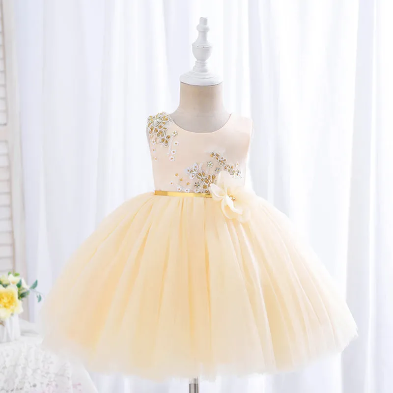 Ds051801 1 to 5 Years Wholesale Sleeveless Party Wear Blue Formal Embroidered Sequin Fluffy Prom Wedding Flower Girls' Dresses With Clasp