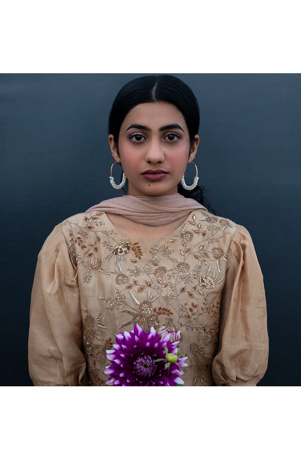 Embroidered silk top and palazzo with dupatta