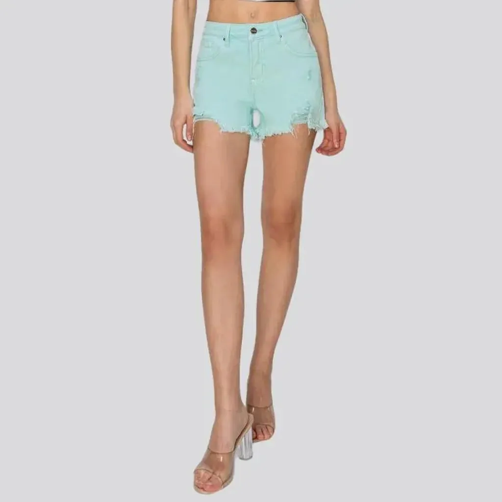 Frayed-hem grunge denim shorts for women