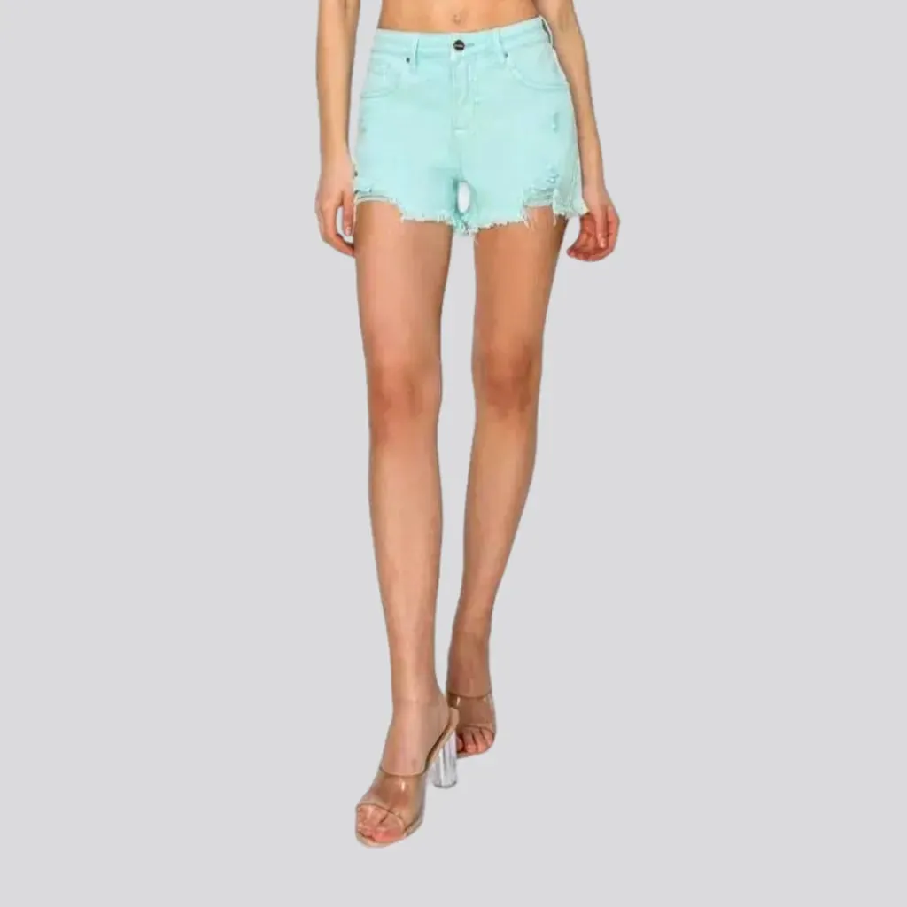 Frayed-hem grunge denim shorts for women