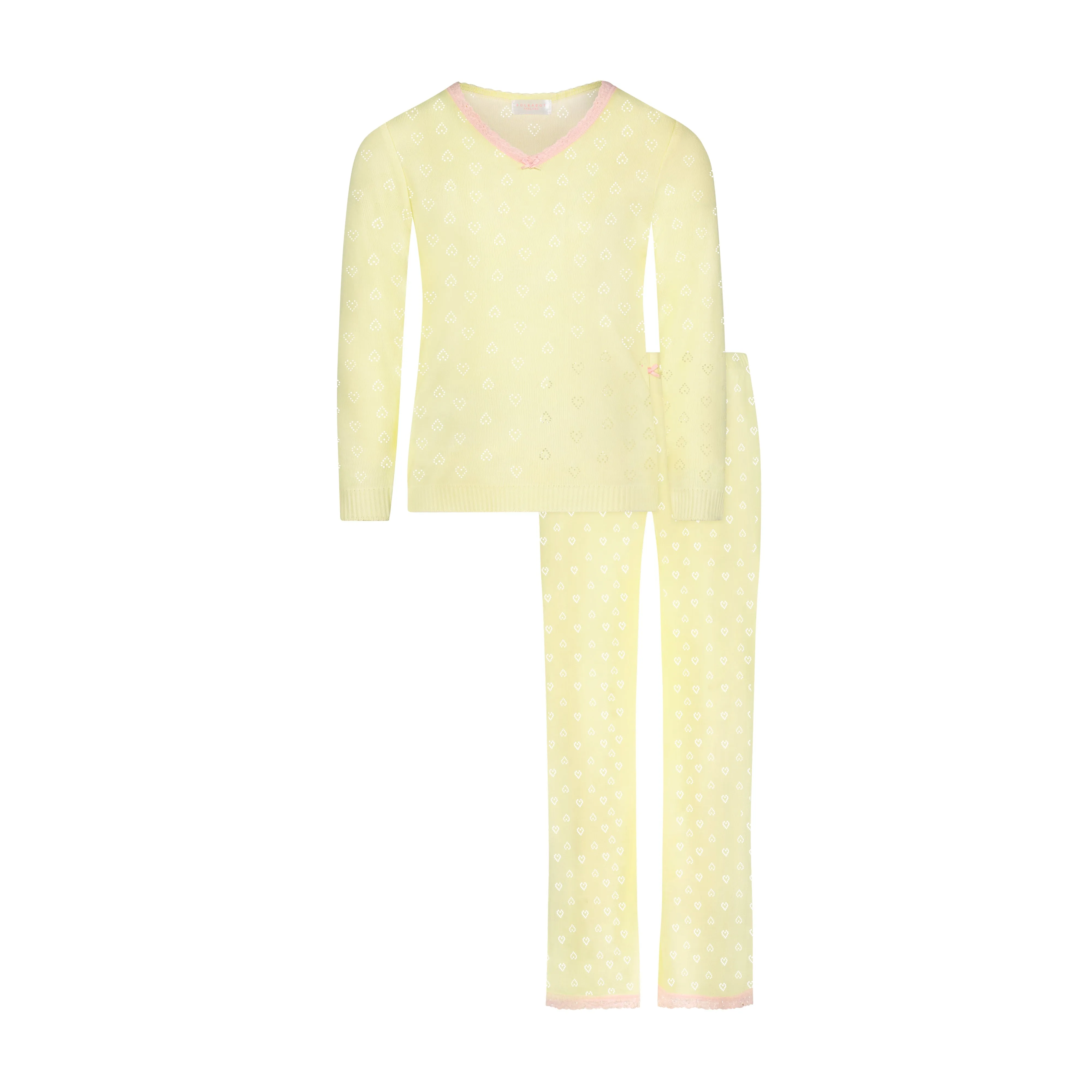 GIRLS 2 pc SET V NECK LS & PANT Lemon Yellow Vintage Hearts
