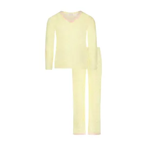 GIRLS 2 pc SET V NECK LS & PANT Lemon Yellow Vintage Hearts