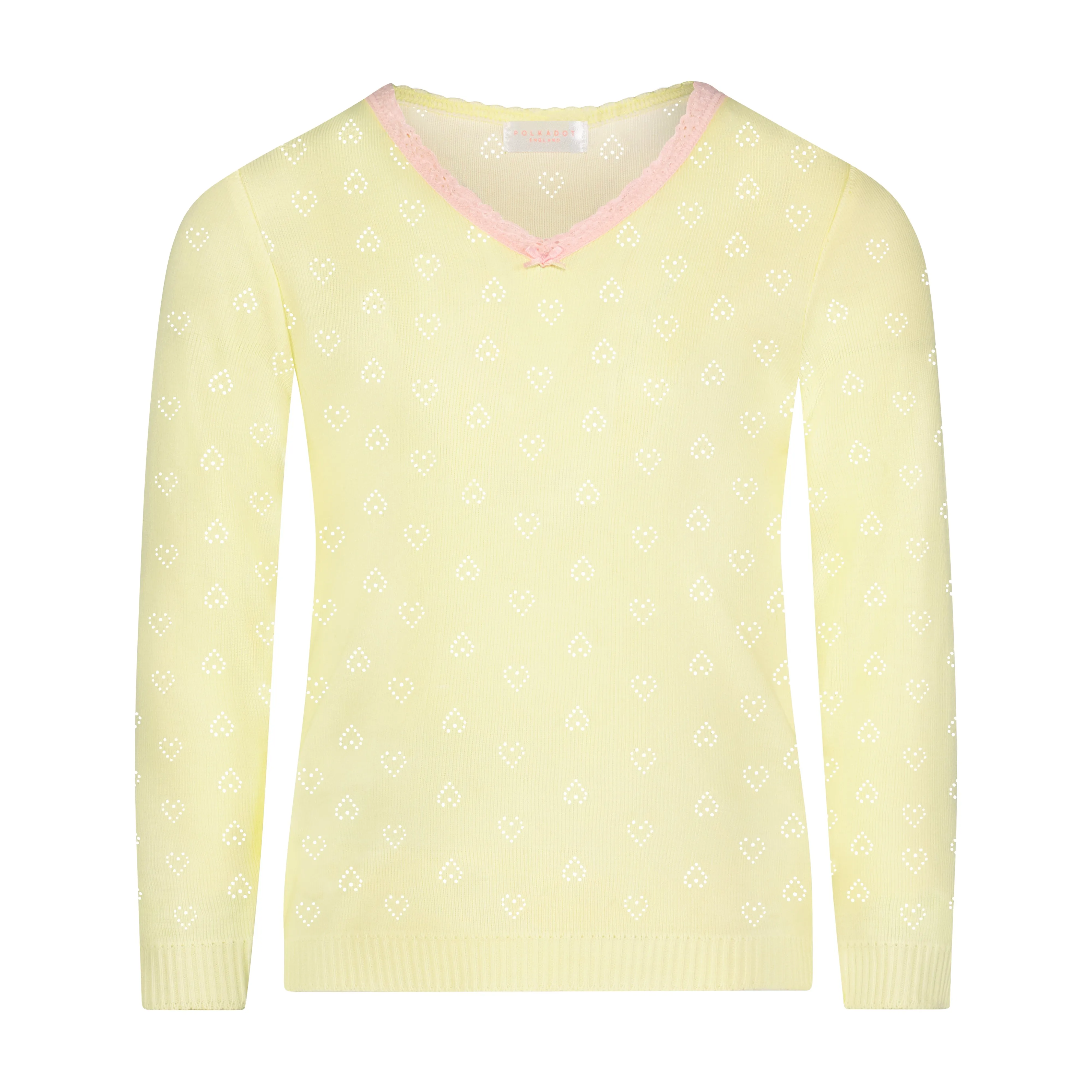 GIRLS 2 pc SET V NECK LS & PANT Lemon Yellow Vintage Hearts