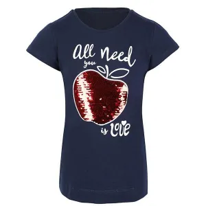 GIRLS NAVY SHORT SLEEVES COTTON T-SHIRT