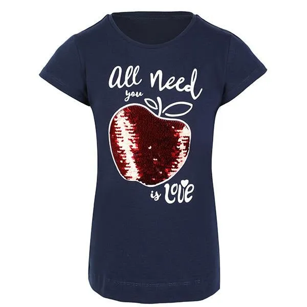 GIRLS NAVY SHORT SLEEVES COTTON T-SHIRT