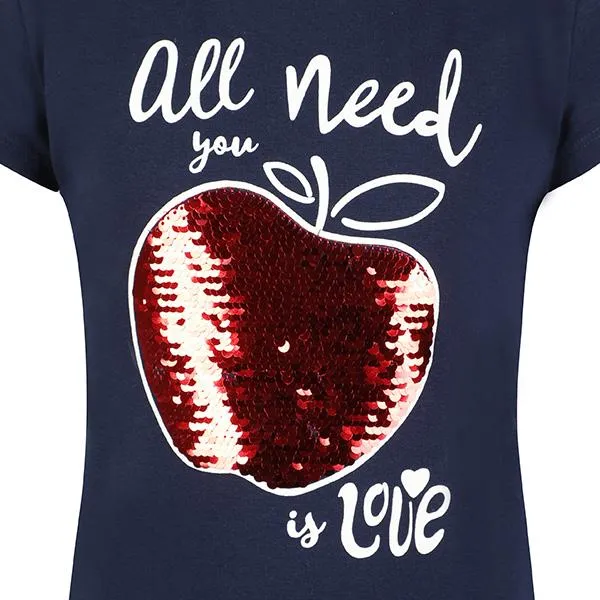 GIRLS NAVY SHORT SLEEVES COTTON T-SHIRT