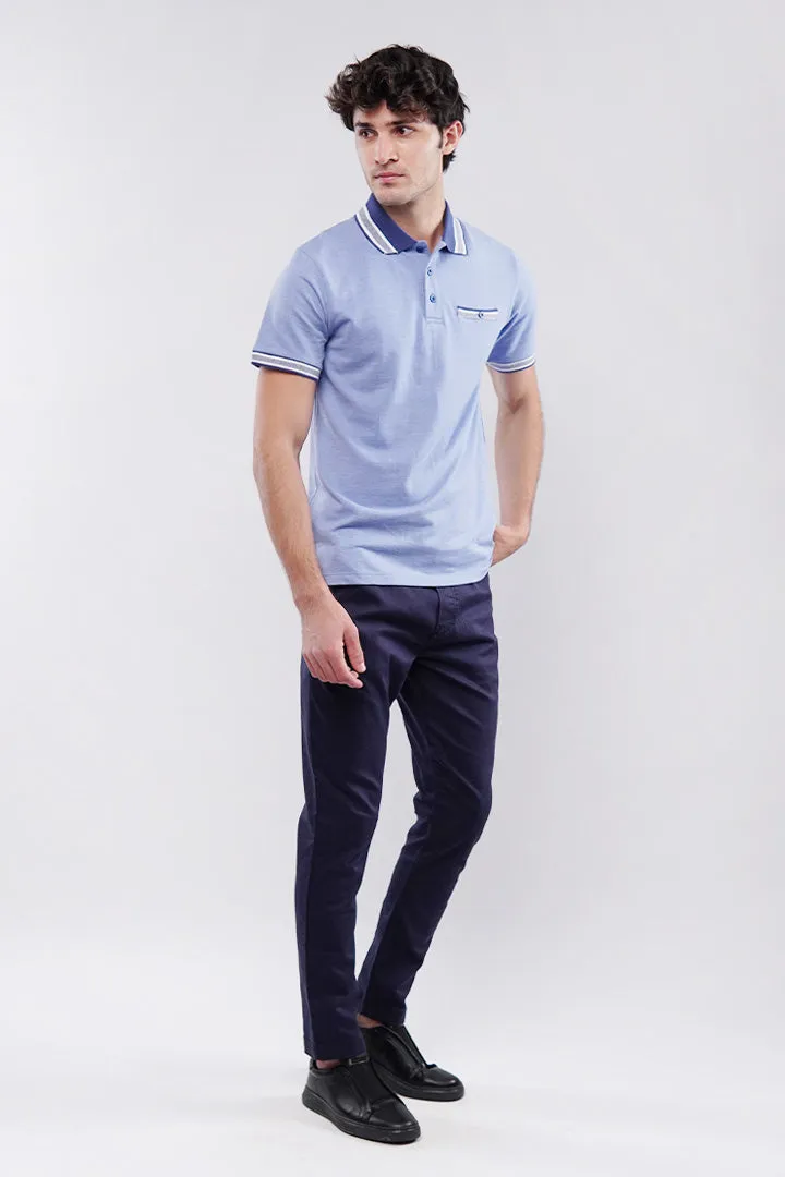 Herringbone Polo Shirt - Blue