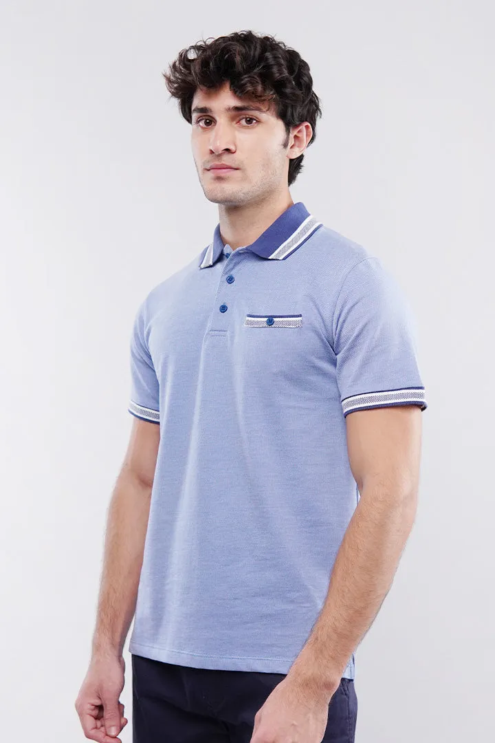 Herringbone Polo Shirt - Blue