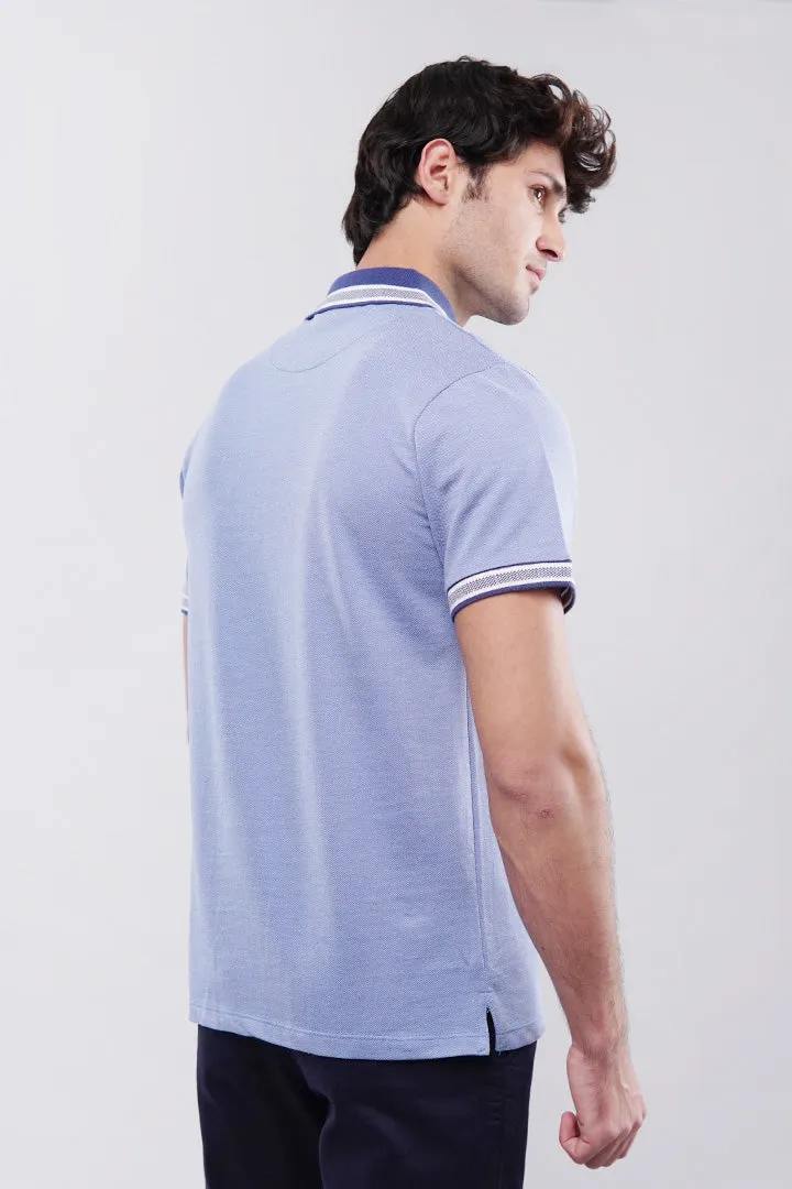 Herringbone Polo Shirt - Blue
