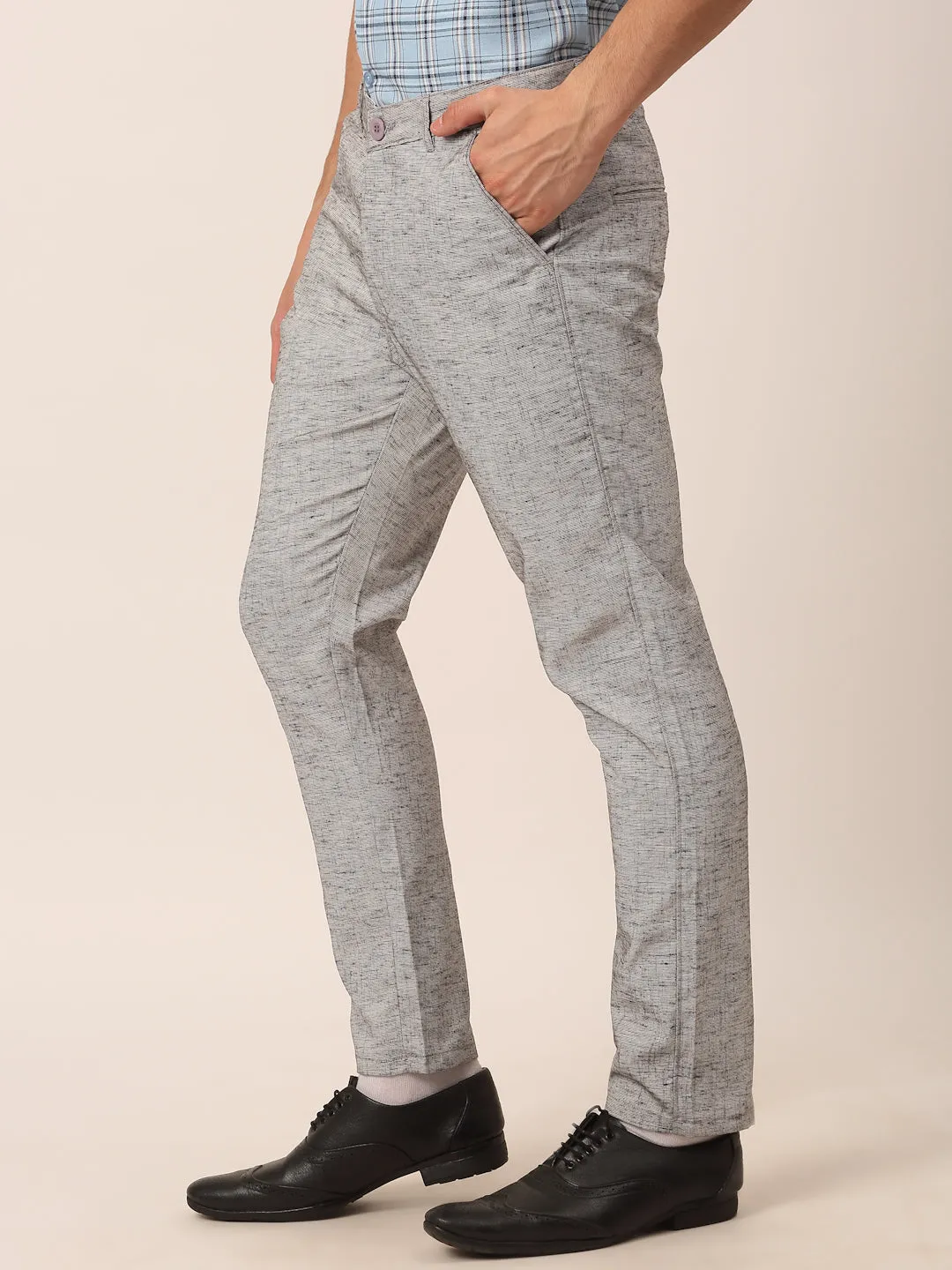 Jashvi Men's Grey Linan Cotton Formal Trousers
