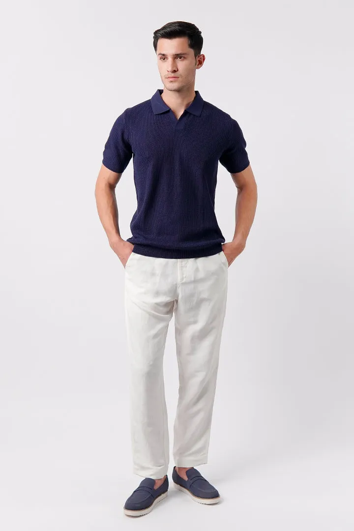 Johnny Collar Knit Polo Shirt - Navy Blue