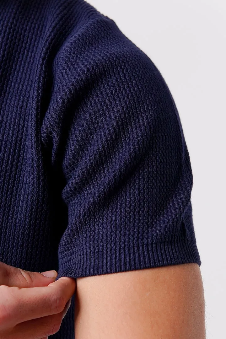 Johnny Collar Knit Polo Shirt - Navy Blue