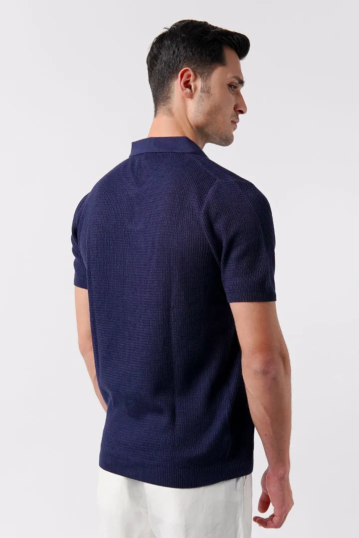 Johnny Collar Knit Polo Shirt - Navy Blue