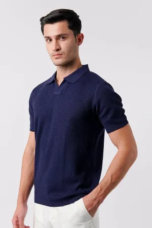 Johnny Collar Knit Polo Shirt - Navy Blue