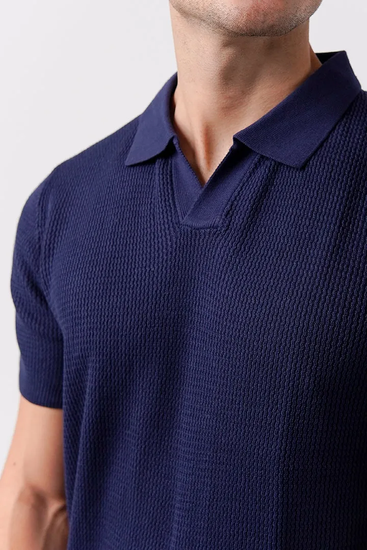 Johnny Collar Knit Polo Shirt - Navy Blue