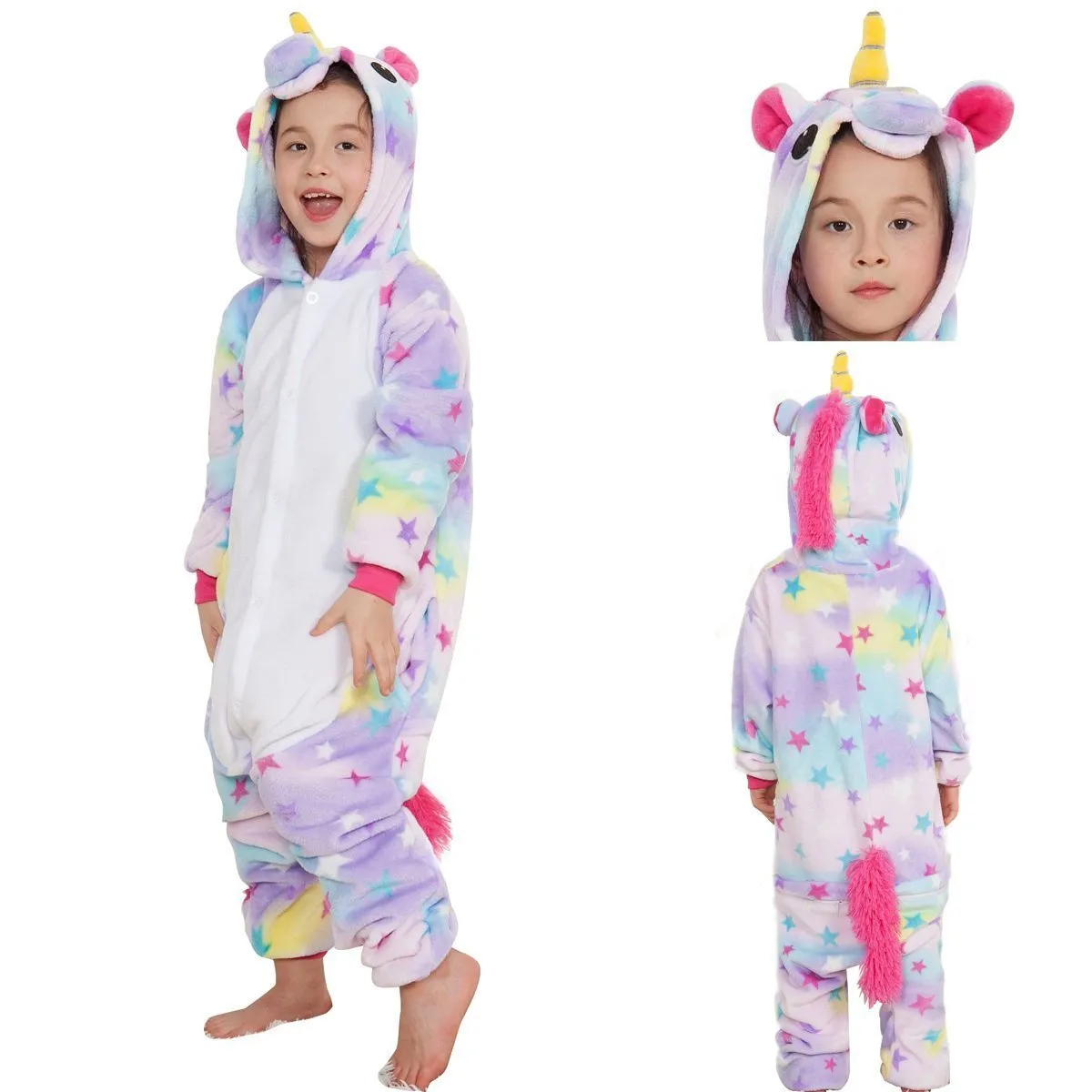 Kids Dreaming Star Print Unicorn Kigurumi Onesies Pajamas