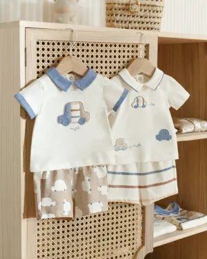 Mayoral Baby Boys EcoFriends Car 4 Piece Shirt and Shorts Set