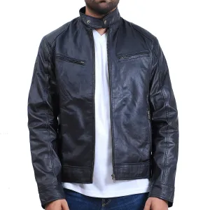 Mens Black Cafe Racer Lambskin Leather Jacket