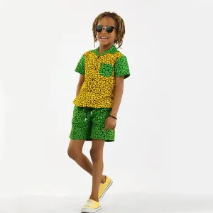 MULTICOLOR CURVED 'Y' PATTERN BOYS ANKARA SHORT SET
