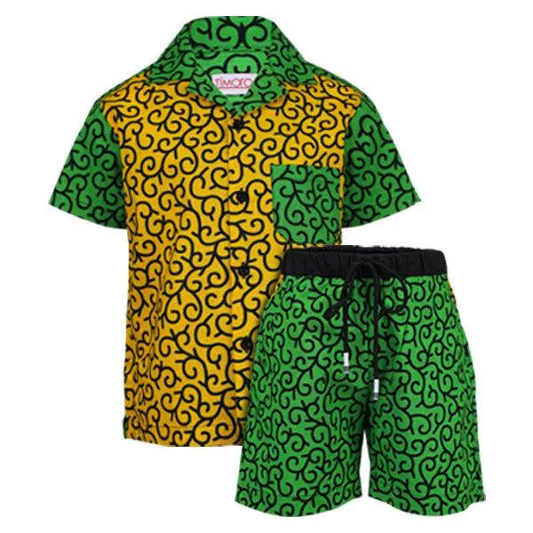 MULTICOLOR CURVED 'Y' PATTERN BOYS ANKARA SHORT SET