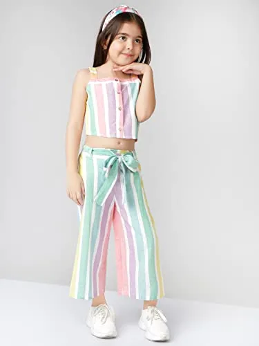 Naughty Ninos Girls Pink & Yellow Striped Top with Palazzos Set(MM00541DRS_Multi_6-7 Years)